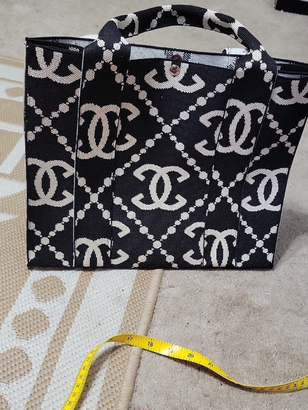 Chanel Black & White Logo Canvas Tote